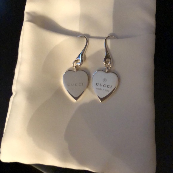 gucci silver heart drop earrings